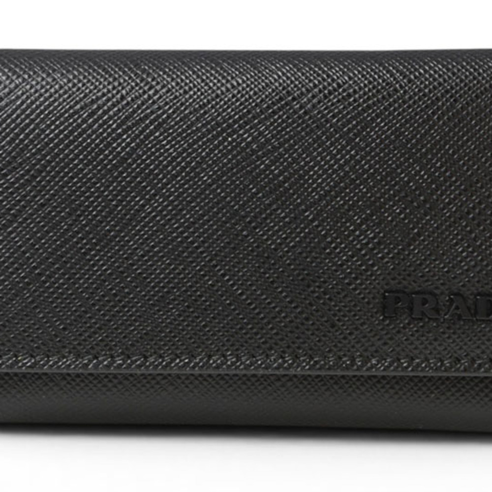 Prada Key Case Holder PRADA 2PG222 6-ring Leather Black Gray Gunmetal